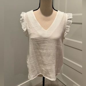 Very j super cute white tee with ruffles on the arm